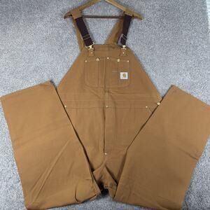 Vtg Carhartt R01 BWN Bib Overalls Men 48x32 Brown Double Knee Canvas Made in USA